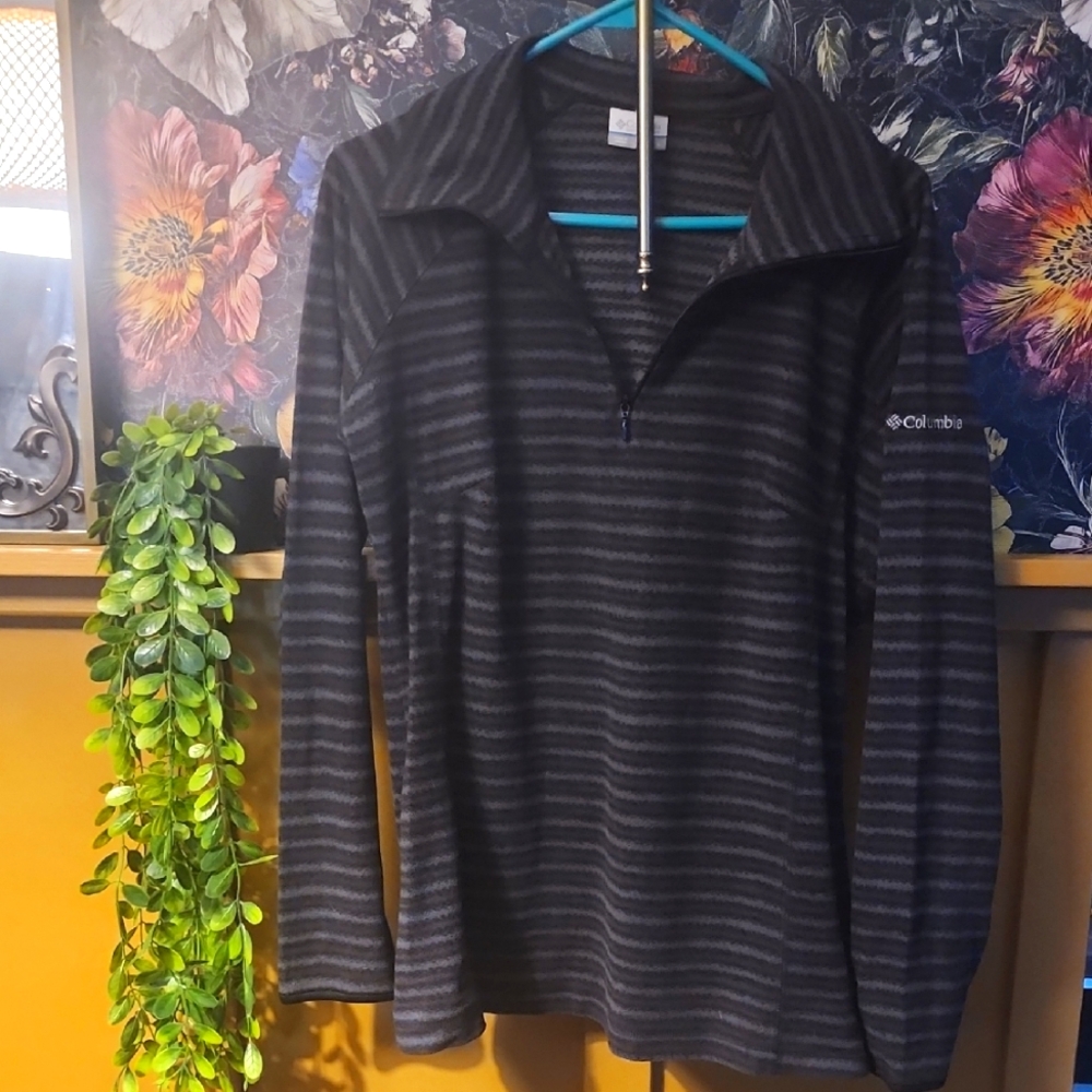 Columbia Charcoal and Black Striped Half-Zip Pullover Fleece